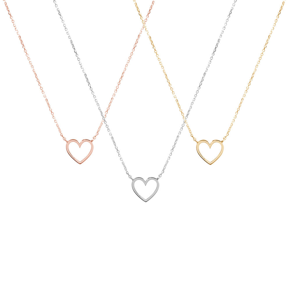All Three Options Of The Dainty Heart Charm Necklace in Solid Gold