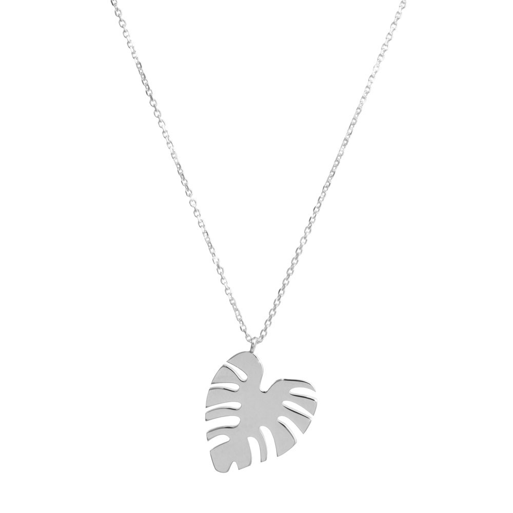 Big Gold Monstera Leaf Pendant Necklace In White Gold