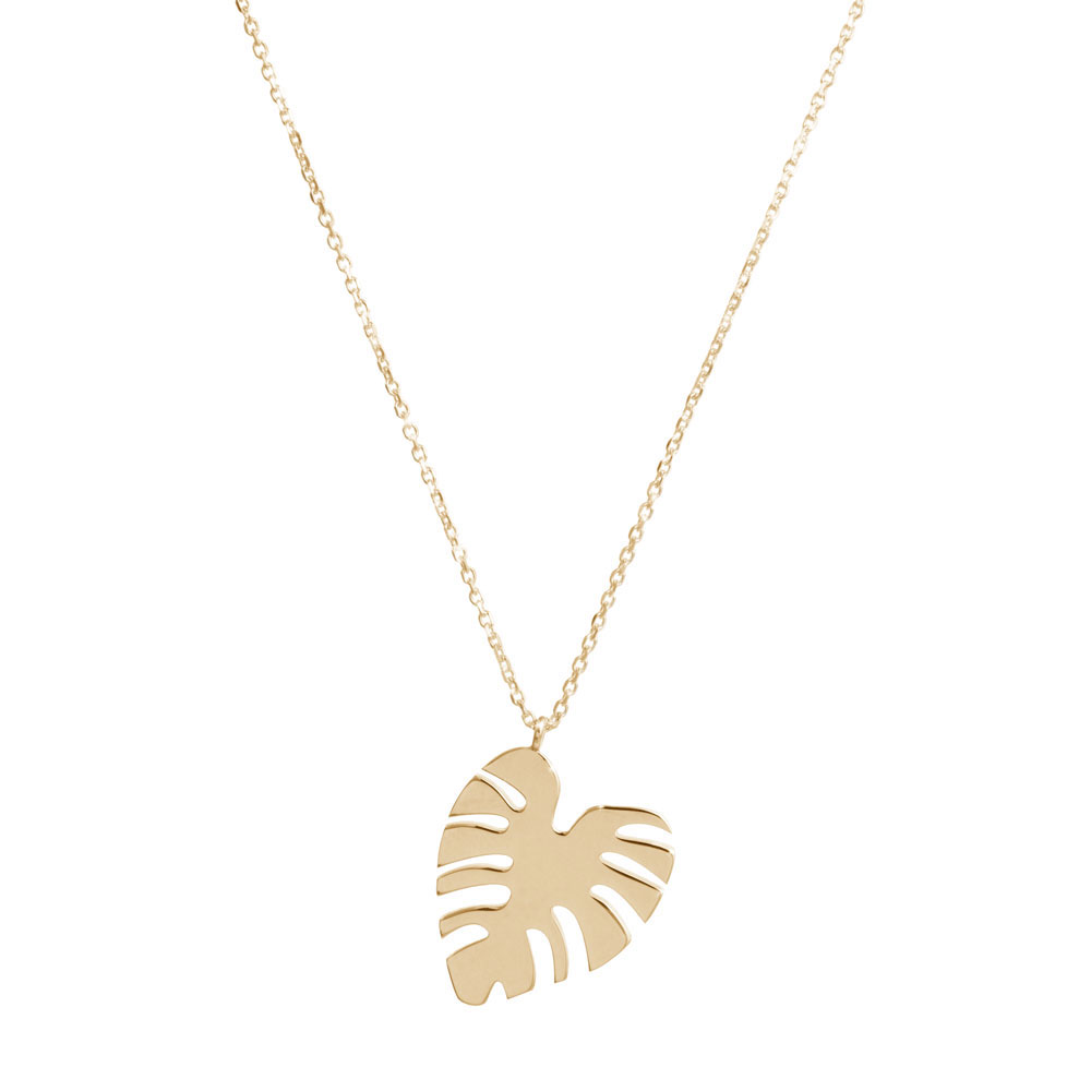 Big Gold Monstera Leaf Pendant Necklace In Yellow Gold