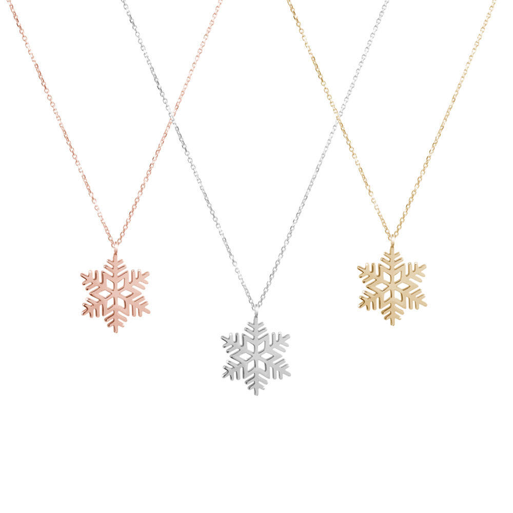 All Three Options Of The Dainty Snowflake Pendant Necklace in Solid Gold
