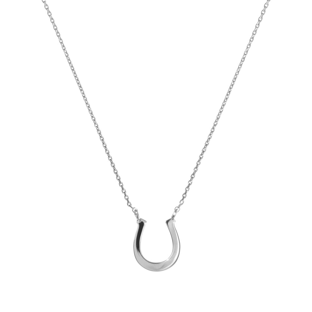 Lucky Horseshoe Charm Necklace made of White Gold