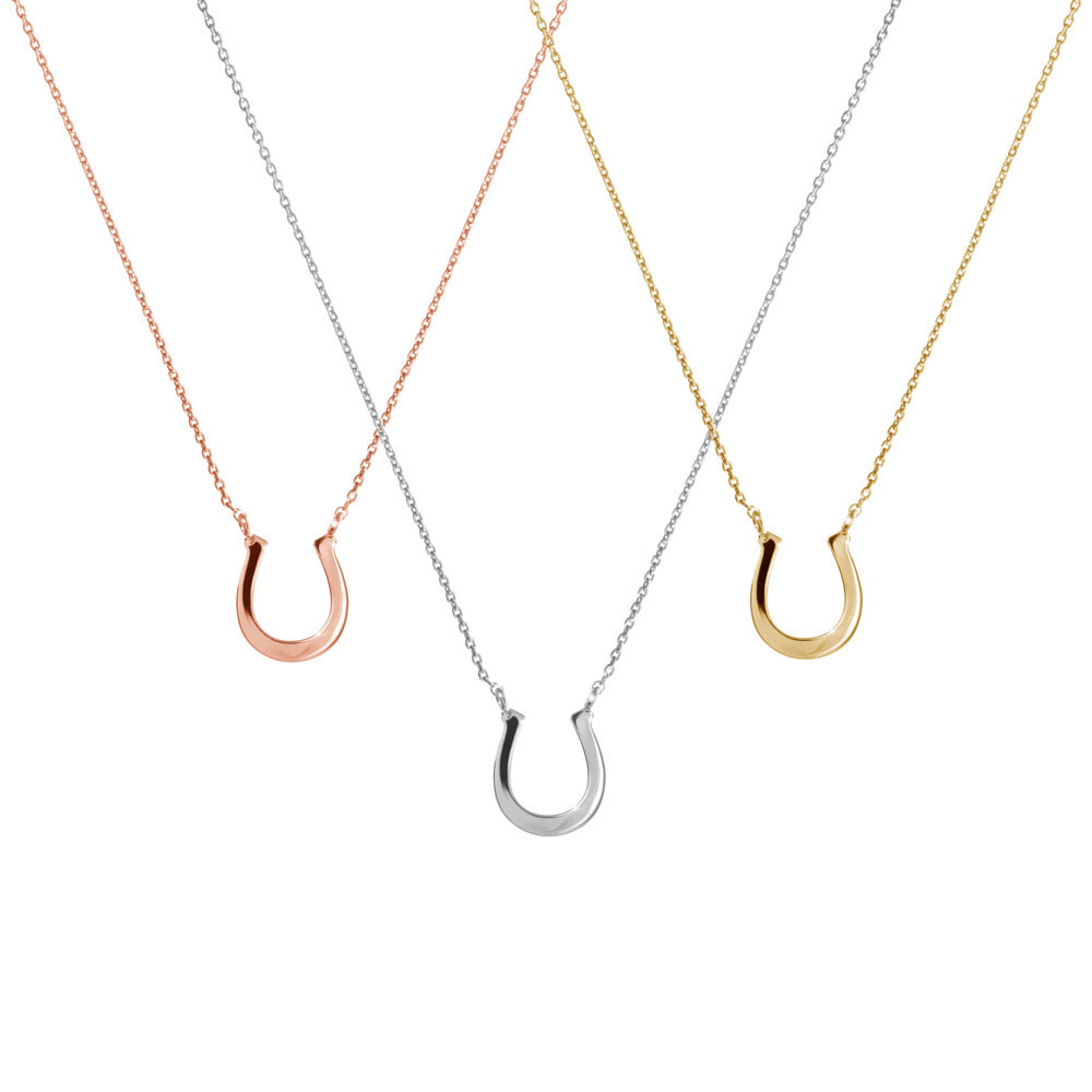 All Three Options Of The Lucky Horseshoe Charm Necklace made of Solid Gold