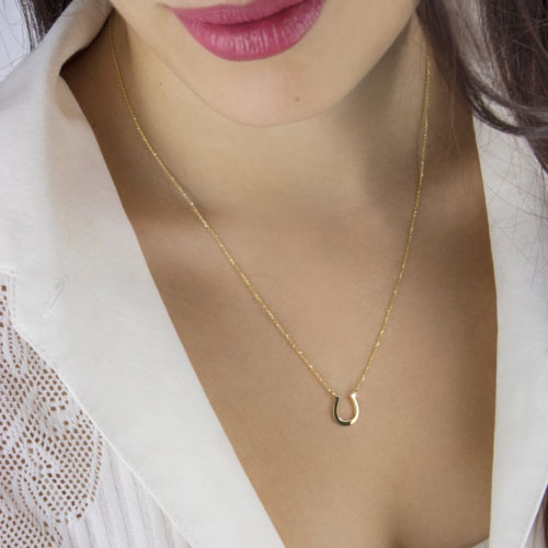 Lucky Horseshoe Charm Necklace made of Yellow Gold