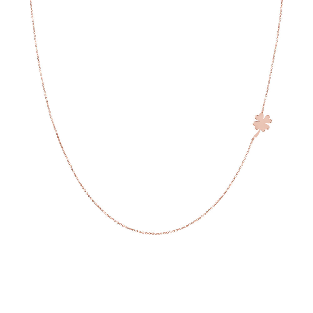 Rose Gold Necklace with a Four-Leaf Clover on the Side