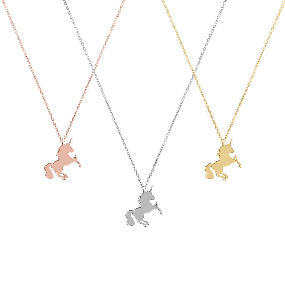 All Three Options Of the Dainty Unicorn Pendant Necklace Made Of Solid Gold