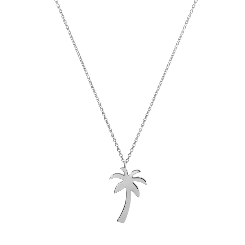 Dainty Palm Tree Pendant Necklace in White Gold