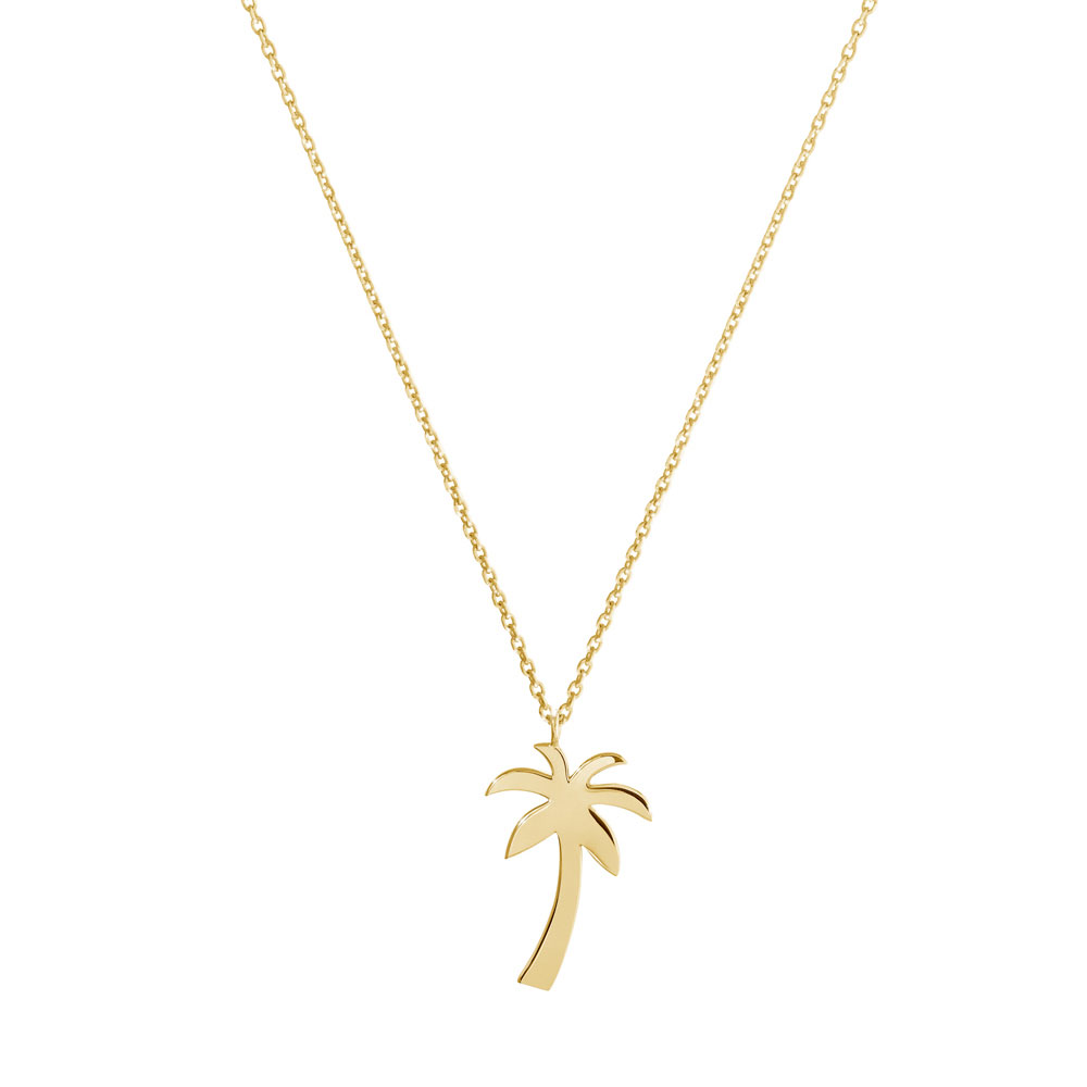 Dainty Palm Tree Pendant Necklace in Yellow Gold