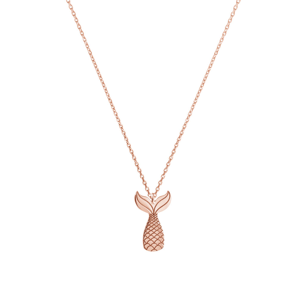 Dainty Mermaid Tail Pendant Necklace in Rose Gold
