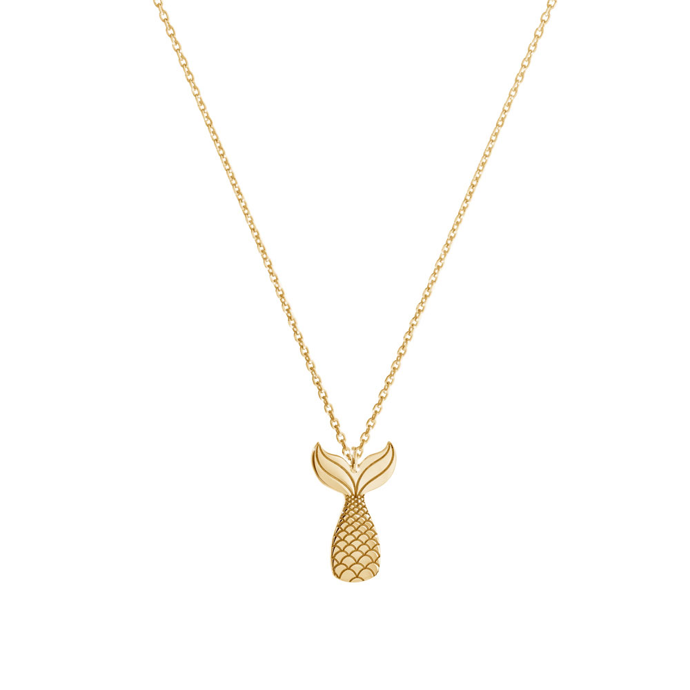 Dainty Mermaid Tail Pendant Necklace in Yellow Gold