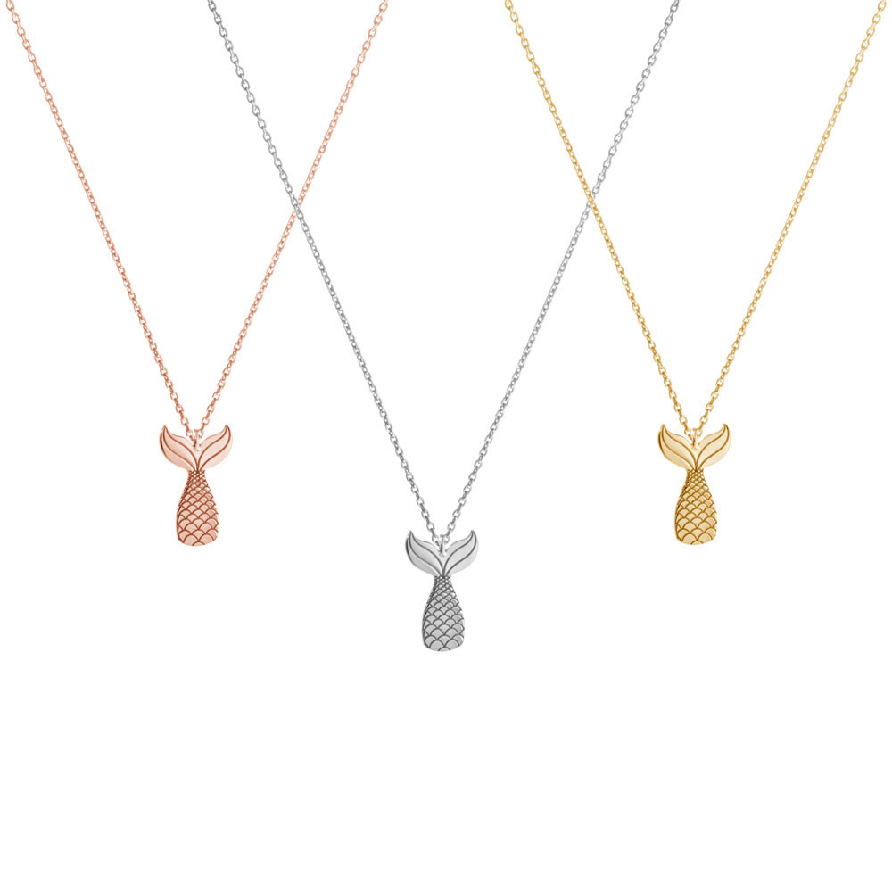 All Three Options Of The Dainty Mermaid Tail Pendant Necklace in Solid Gold