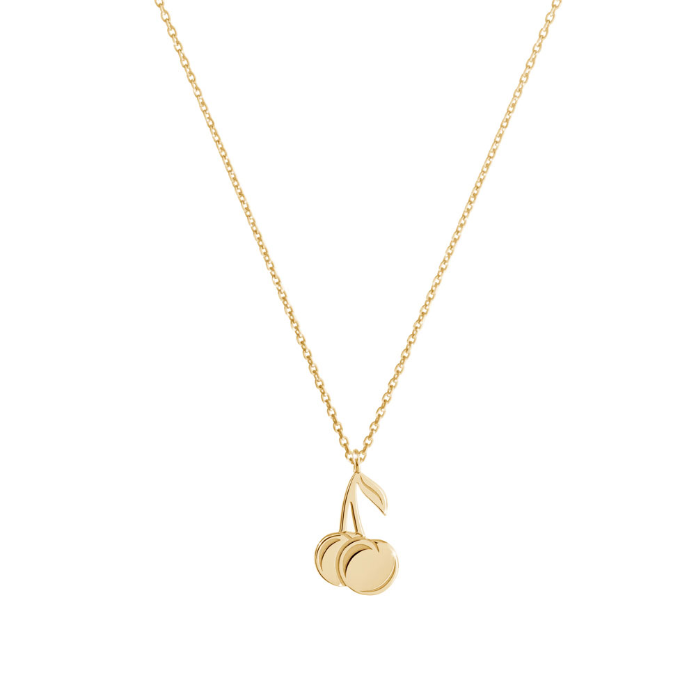 Double Cherry Pendant Necklace in Yellow Gold
