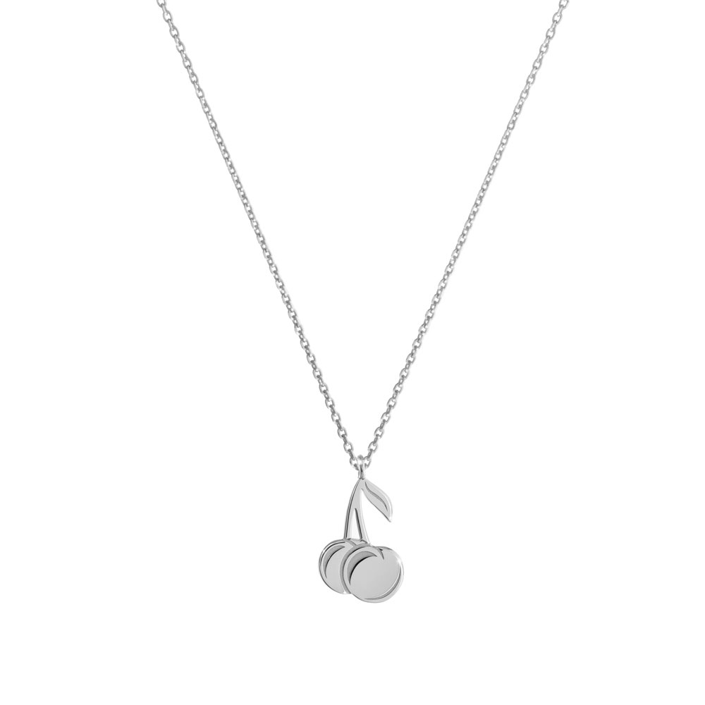 Double Cherry Pendant Necklace in White Gold