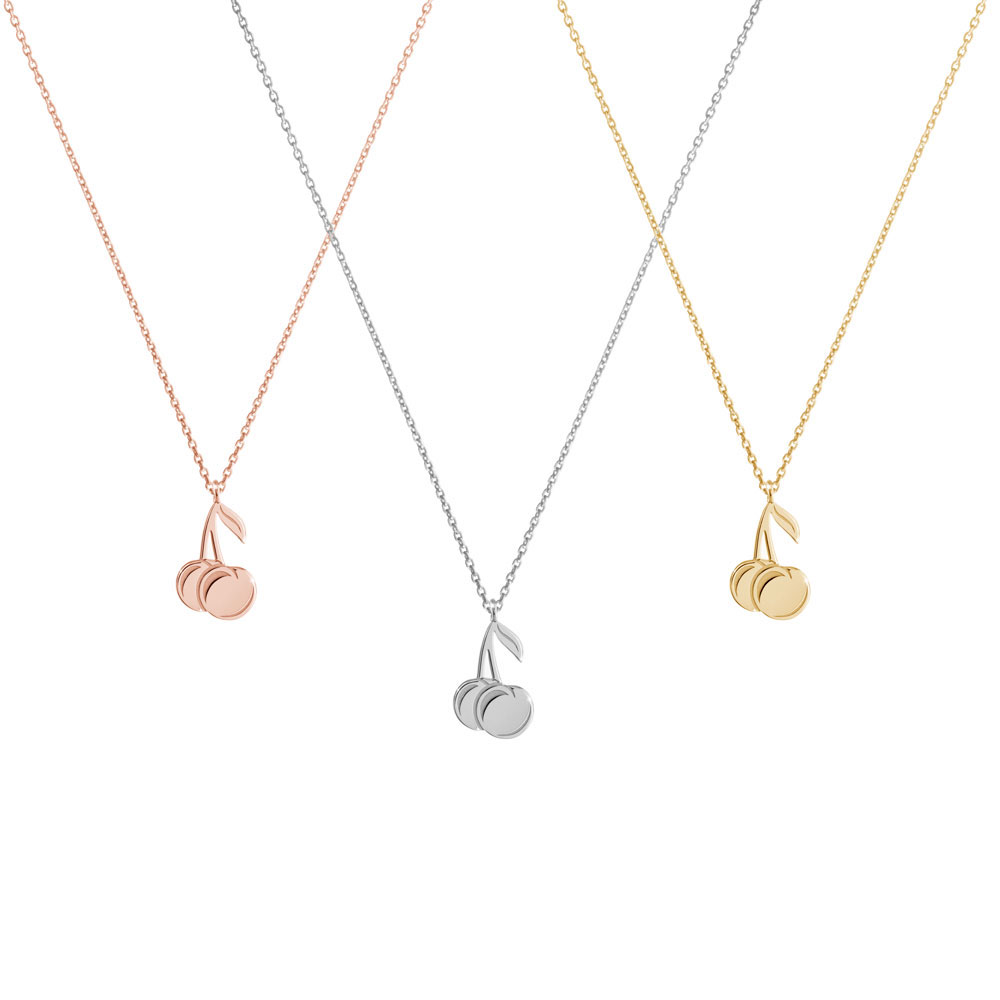 All Three Options Of The Double Cherry Pendant Necklace in Solid Gold