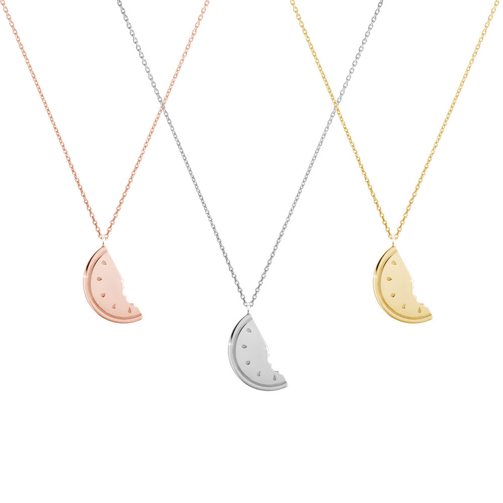 All Three Options Of The Sweet Watermelon Pendant Necklace in Solid Gold