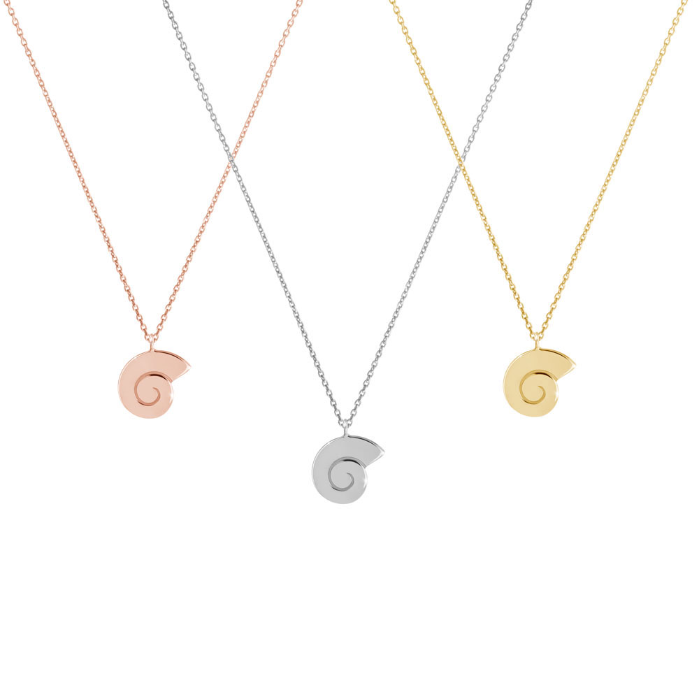 All Three Options Of The Dainty Seashell Pendant Necklace In Solid Gold