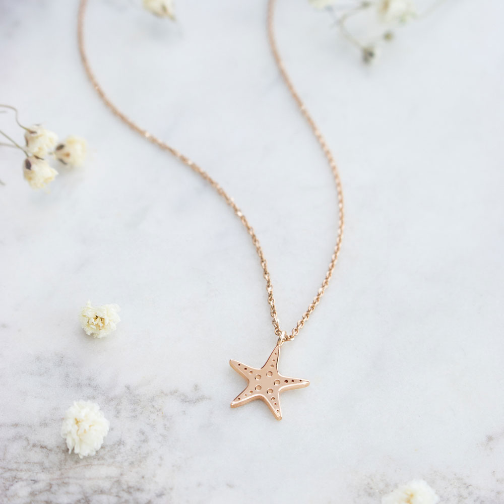 Rose Gold Dainty Starfish Pendant Necklace