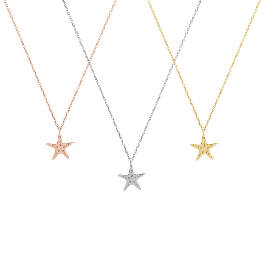 All Three Options Of The Rose Gold Dainty Starfish Pendant Necklace
