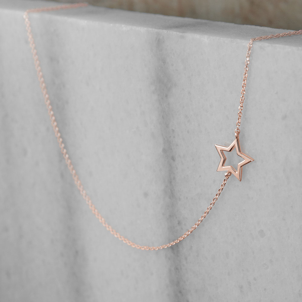 Side Star Charm Necklace in Rose Gold