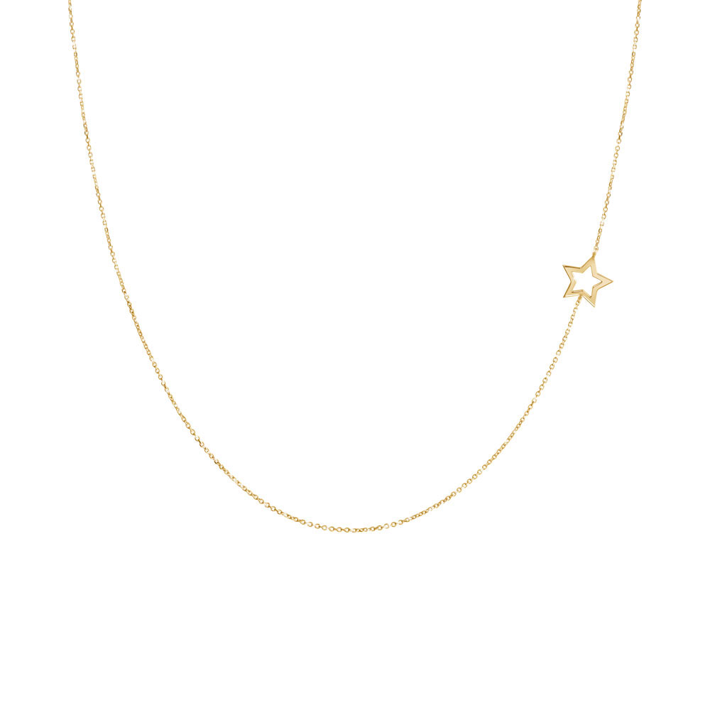 Side Star Charm Necklace in Yellow Gold