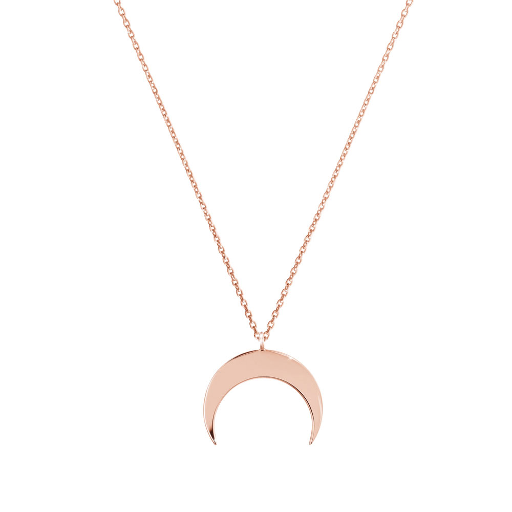 Double Horn, Crescent Moon Pendant Necklace in Rose Gold