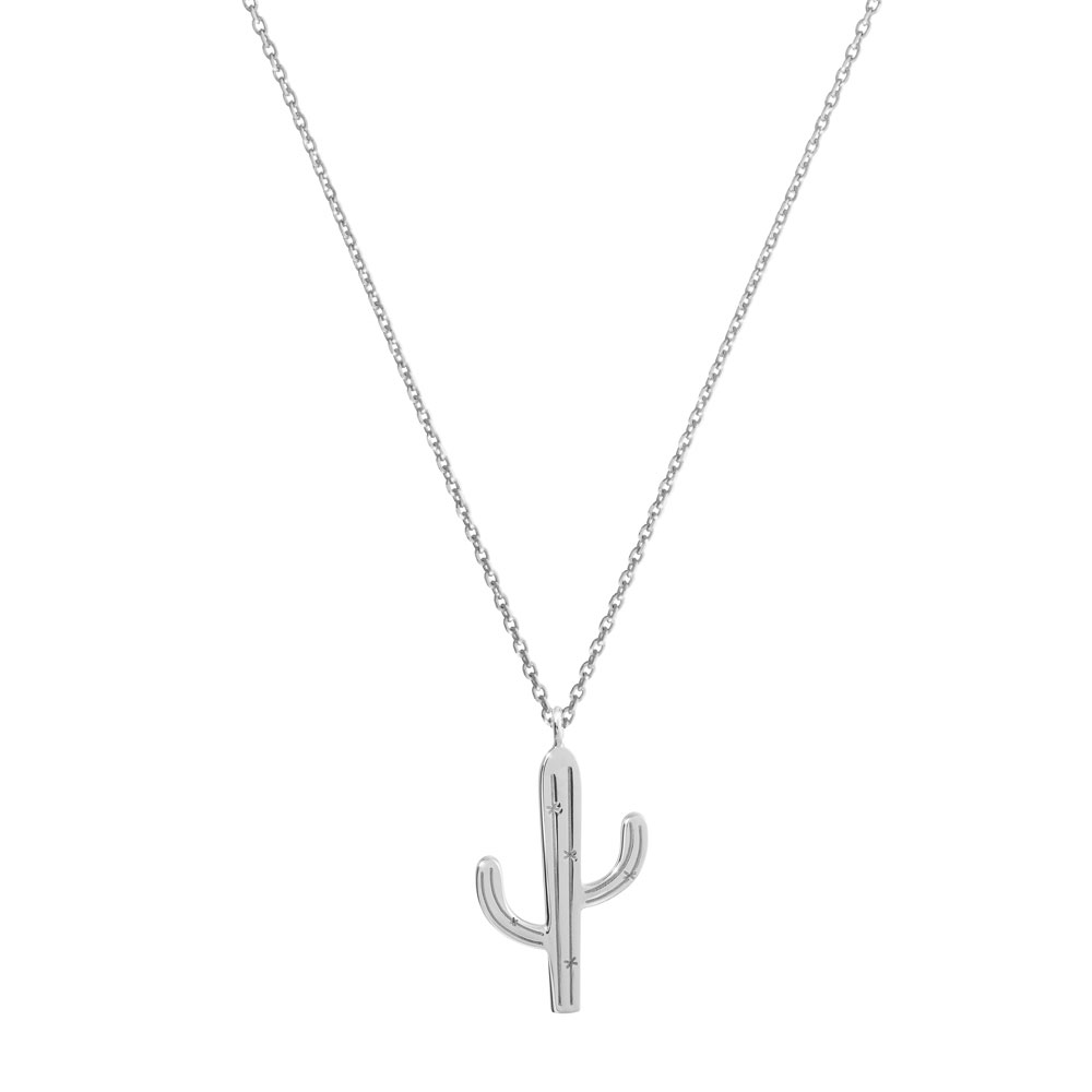 Special Cactus Pendant Necklace in White Gold