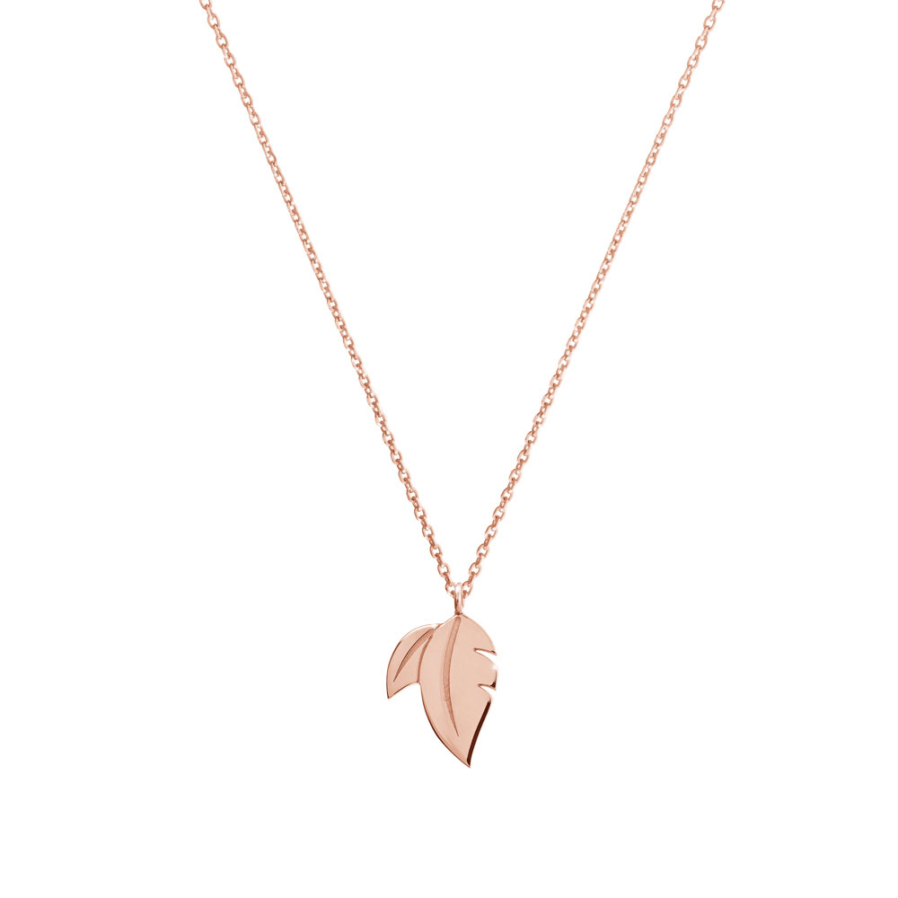 Floral Gold Pendant Necklace with a Double Leaf In Rose Gold