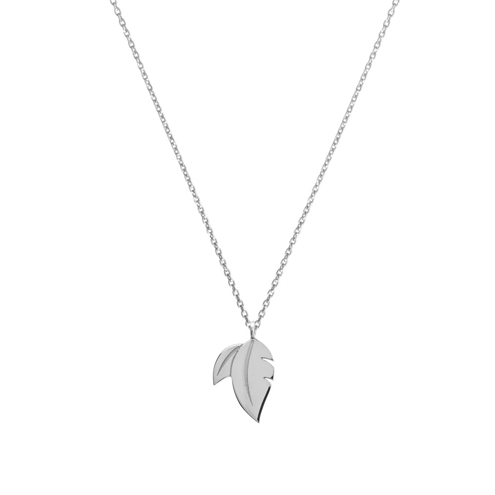 Floral Gold Pendant Necklace with a Double Leaf In White Gold