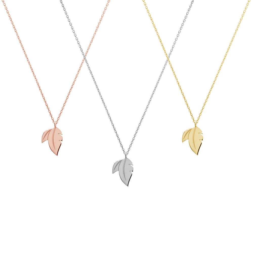 All Three Options Of The Floral Gold Pendant Necklace with a Double Leaf In Solid Gold