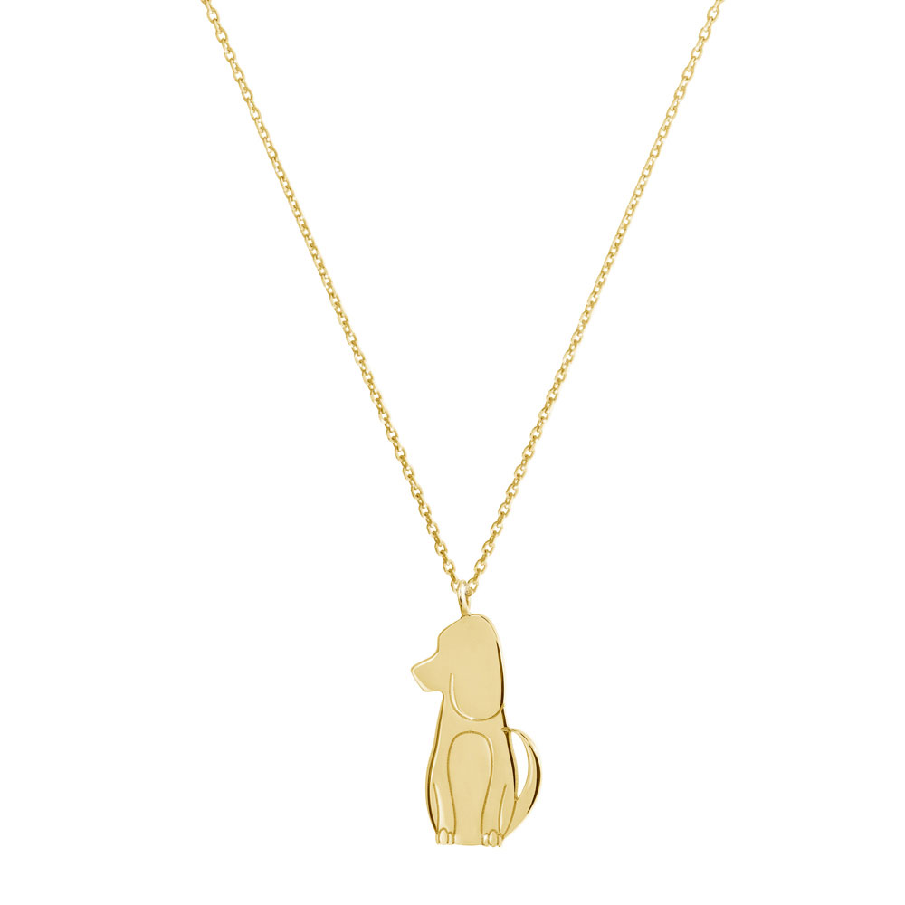 Cute Dog Pendant Necklace in Yellow Gold