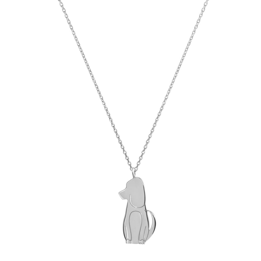 Cute Dog Pendant Necklace in White Gold