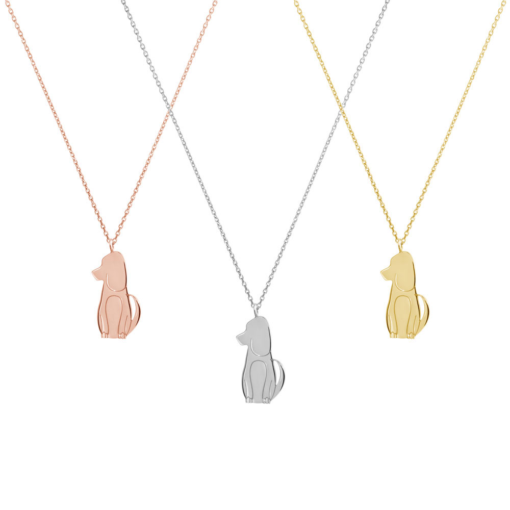 All Three Options Of The Cute Dog Pendant Necklace in Solid Gold