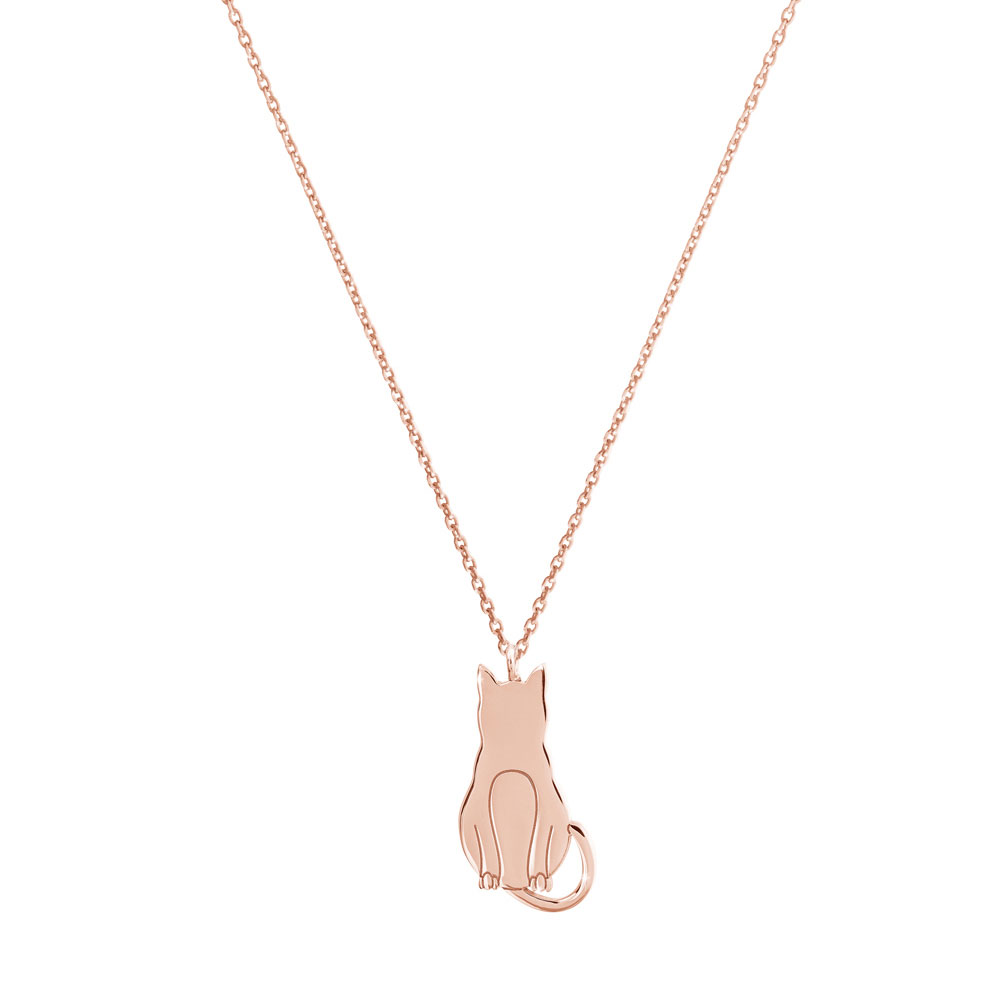 Dainty Cat Pendant Necklace in Rose Gold