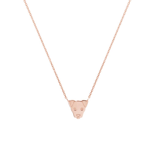 Small Dog Face Charm Necklace in Rose Gold