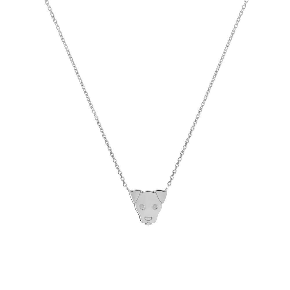 Small Dog Face Charm Necklace in White Gold