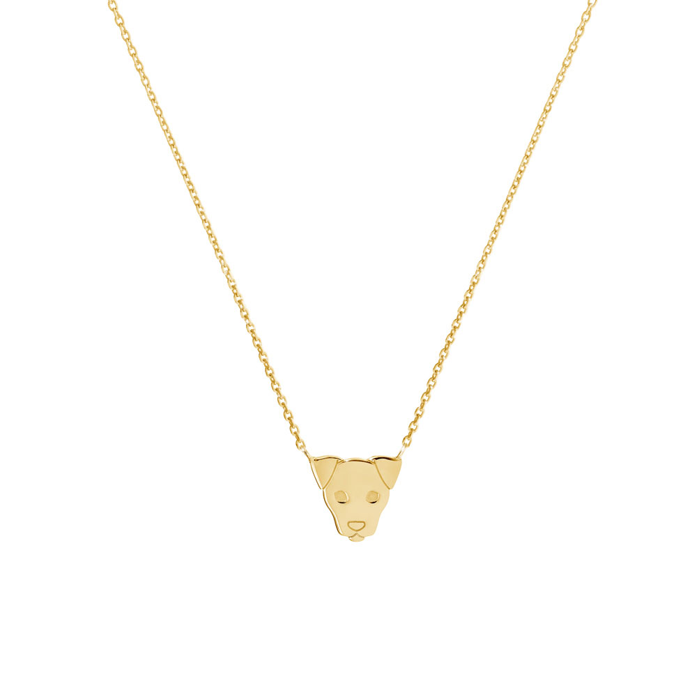 Small Dog Face Charm Necklace in Yellow Gold