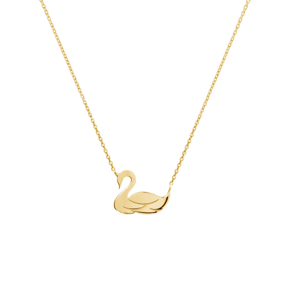 Dainty Swan Charm Necklace made of Yellow Gold