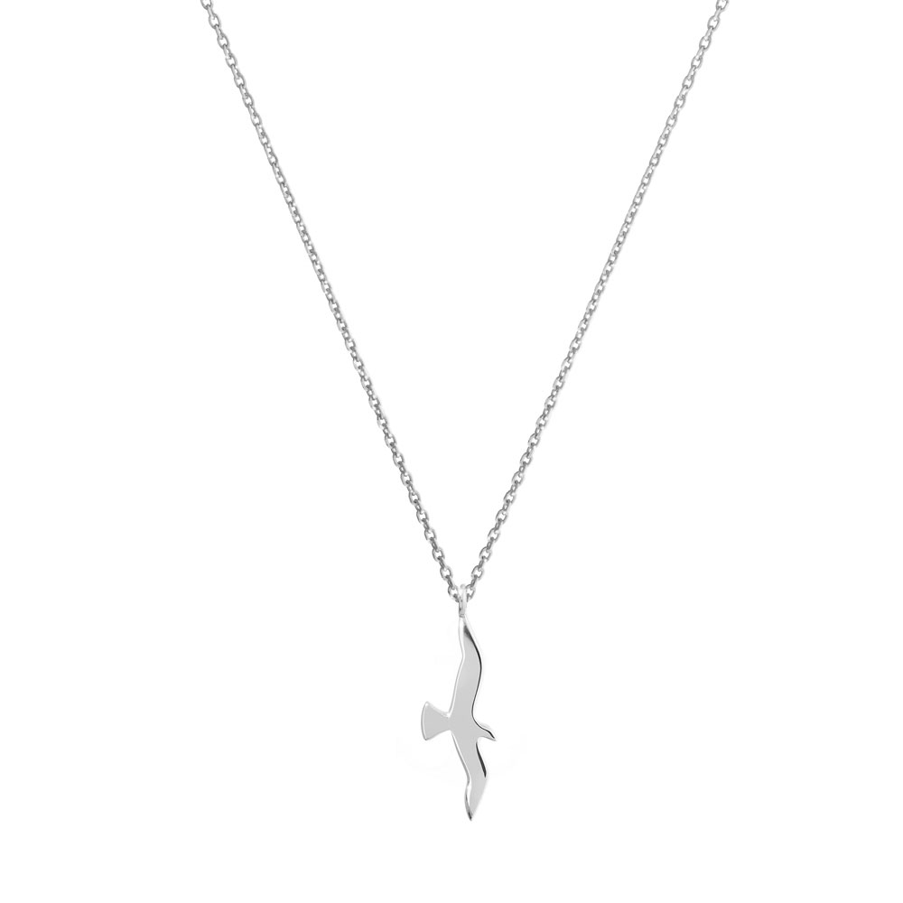 Small Bird Pendant Necklace in White Gold