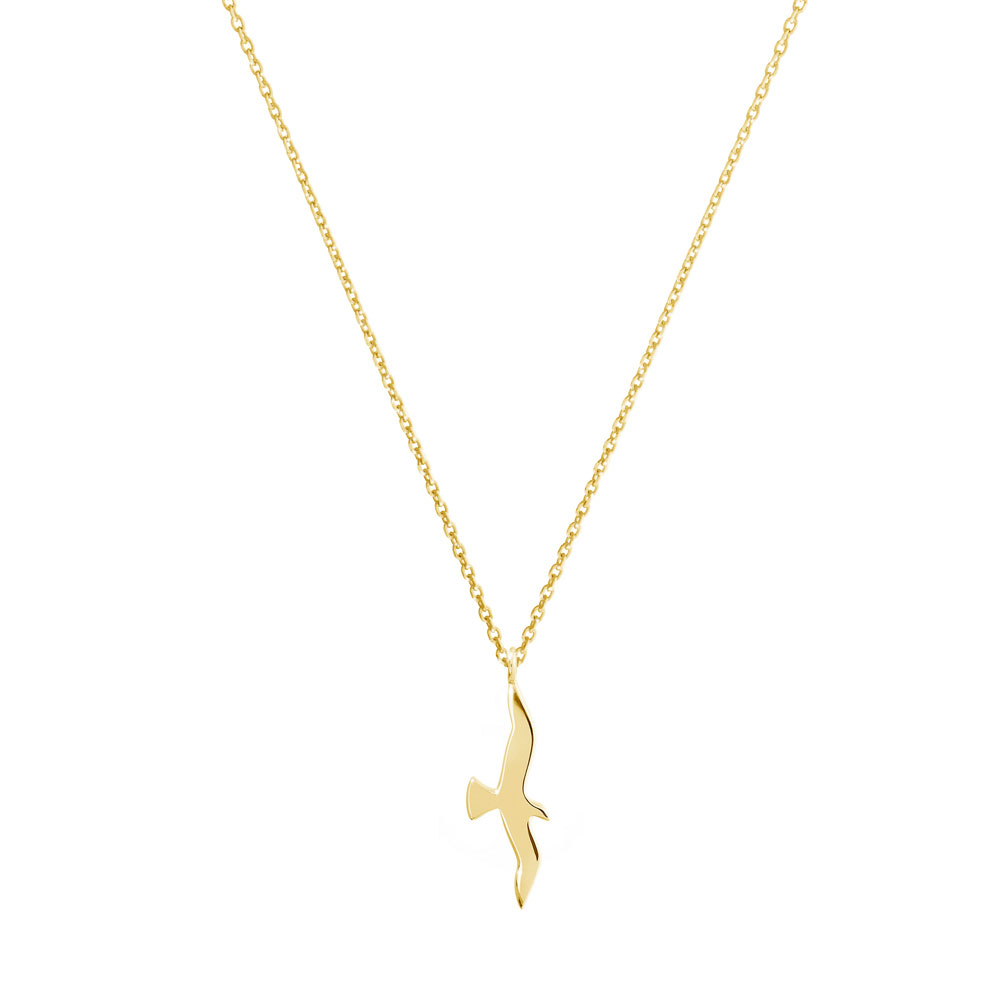 Small Bird Pendant Necklace in Yellow Gold