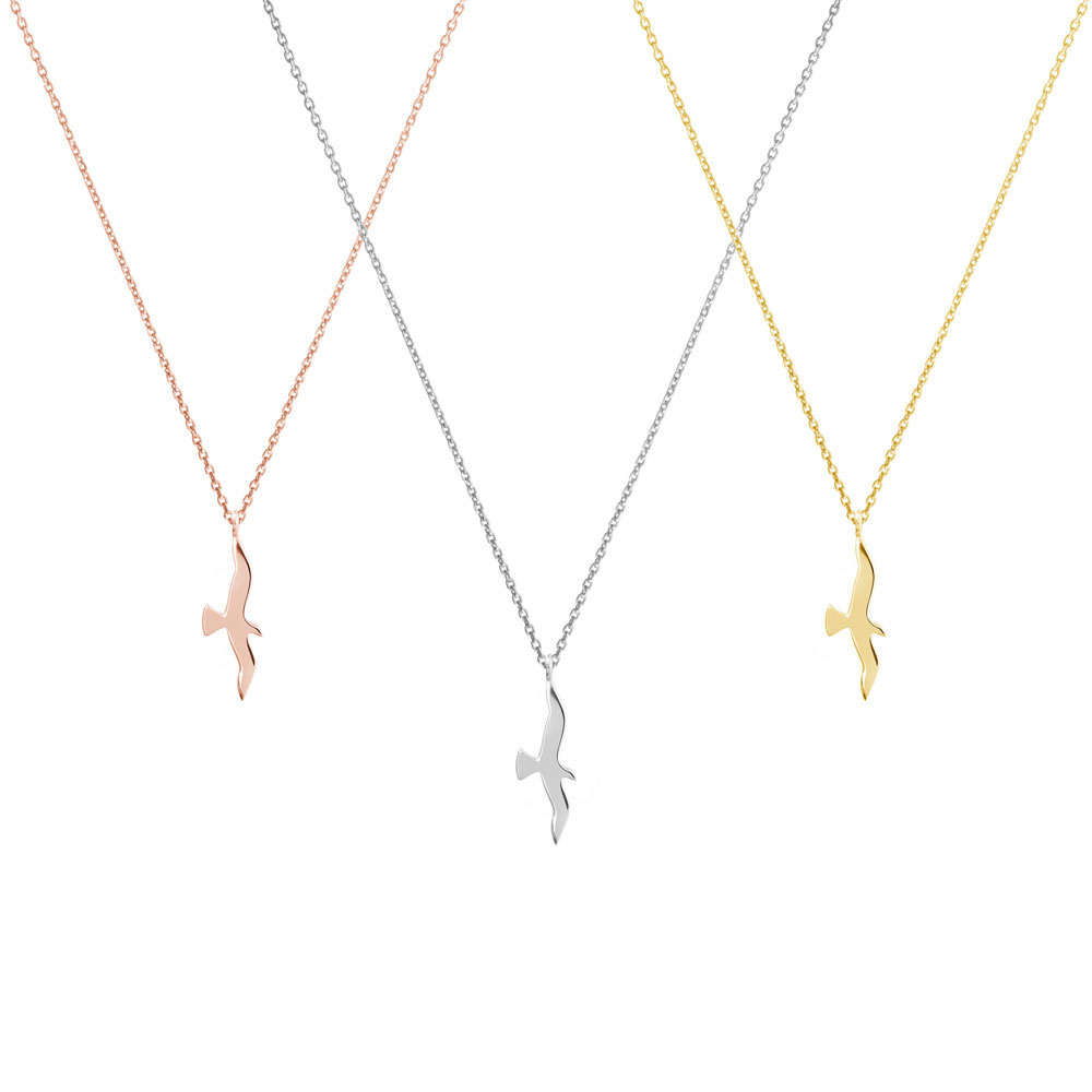 All Three Options Of The Small Bird Pendant Necklace in White Gold