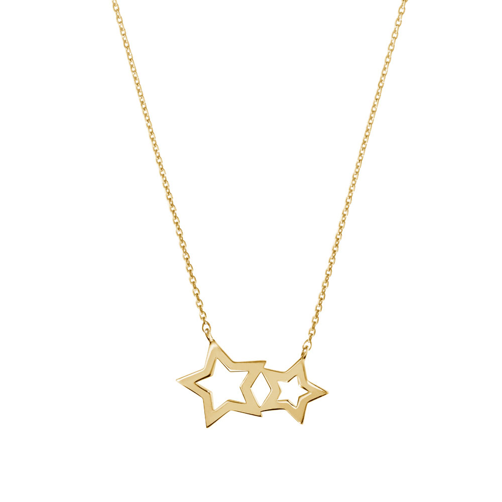 Double Star Charm Necklace made of Yellow Gold
