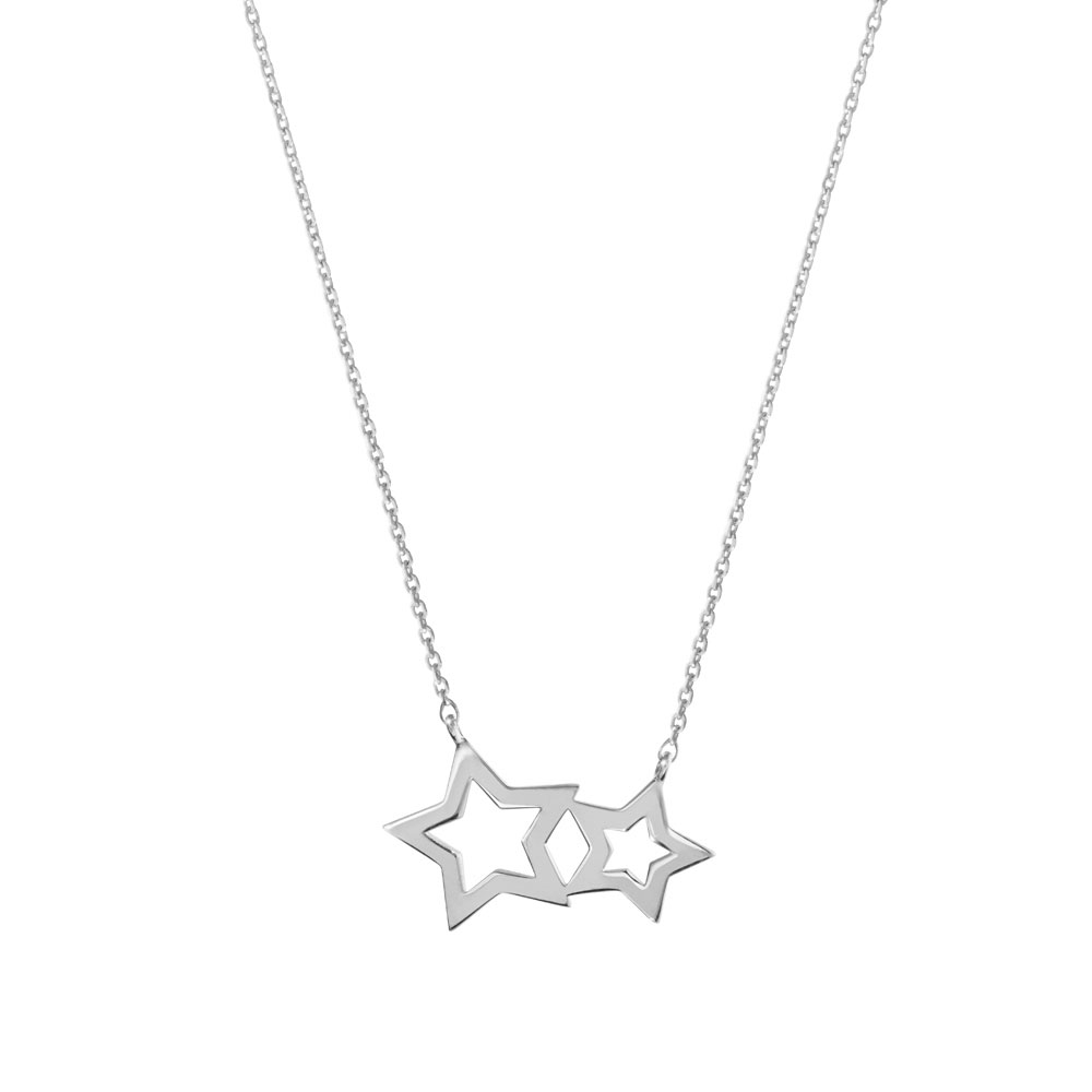Double Star Charm Necklace made of White Gold