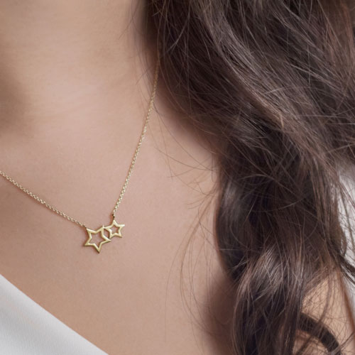 Double Star Charm Necklace made of Yellow Gold