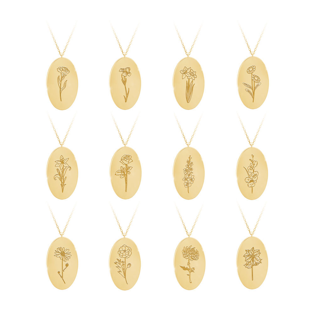 The Whole Selection Of The Birth Month Flower Pendant in Yellow Gold