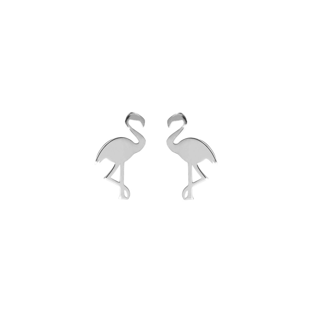 Dainty Flamingo Stud Earrings in White Gold