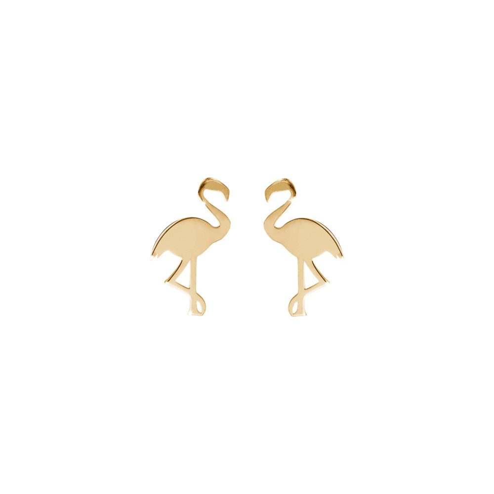 Dainty Flamingo Stud Earrings in Yellow Gold