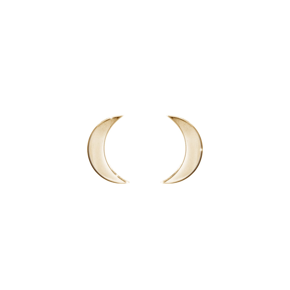 Small Crescent Moon Stud Earrings in Yellow Gold