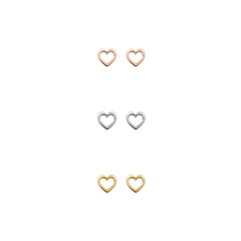 All Three Options Of The Mini Gold Heart Stud Earrings