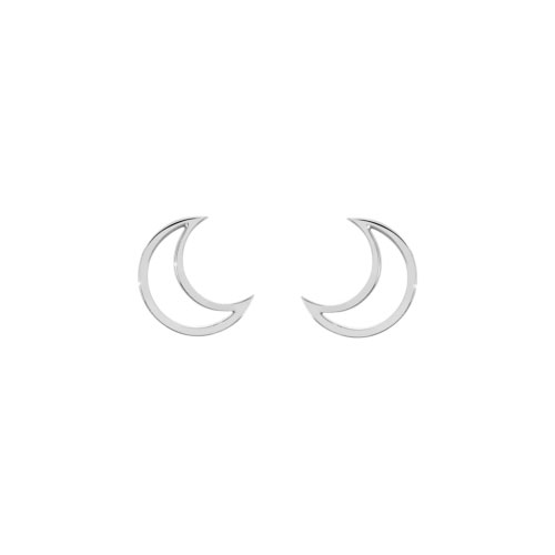 Dainty Crescent Moon Studs in White Gold