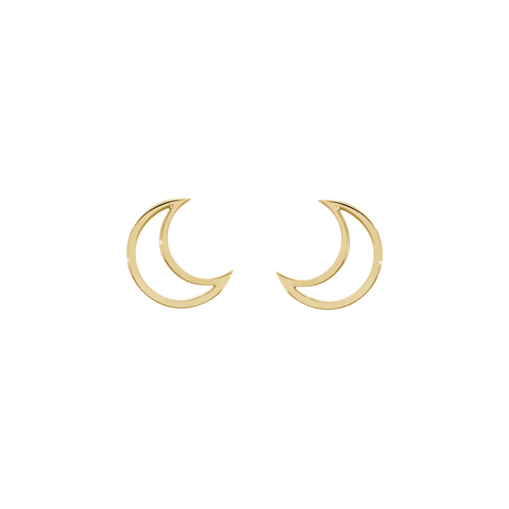Dainty Crescent Moon Studs in Yellow Gold