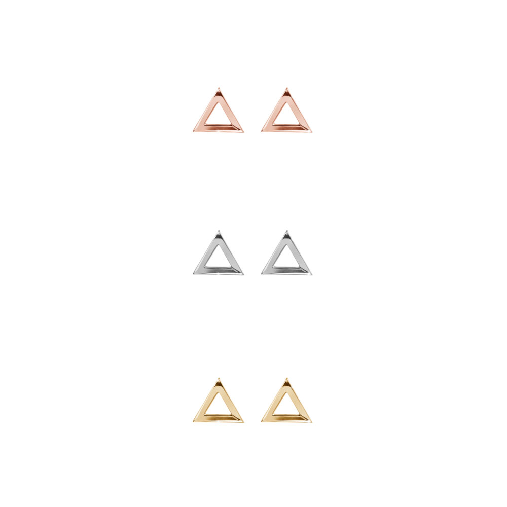 All Three Options Of The Dainty Triangle Stud Earrings made of Solid Gold